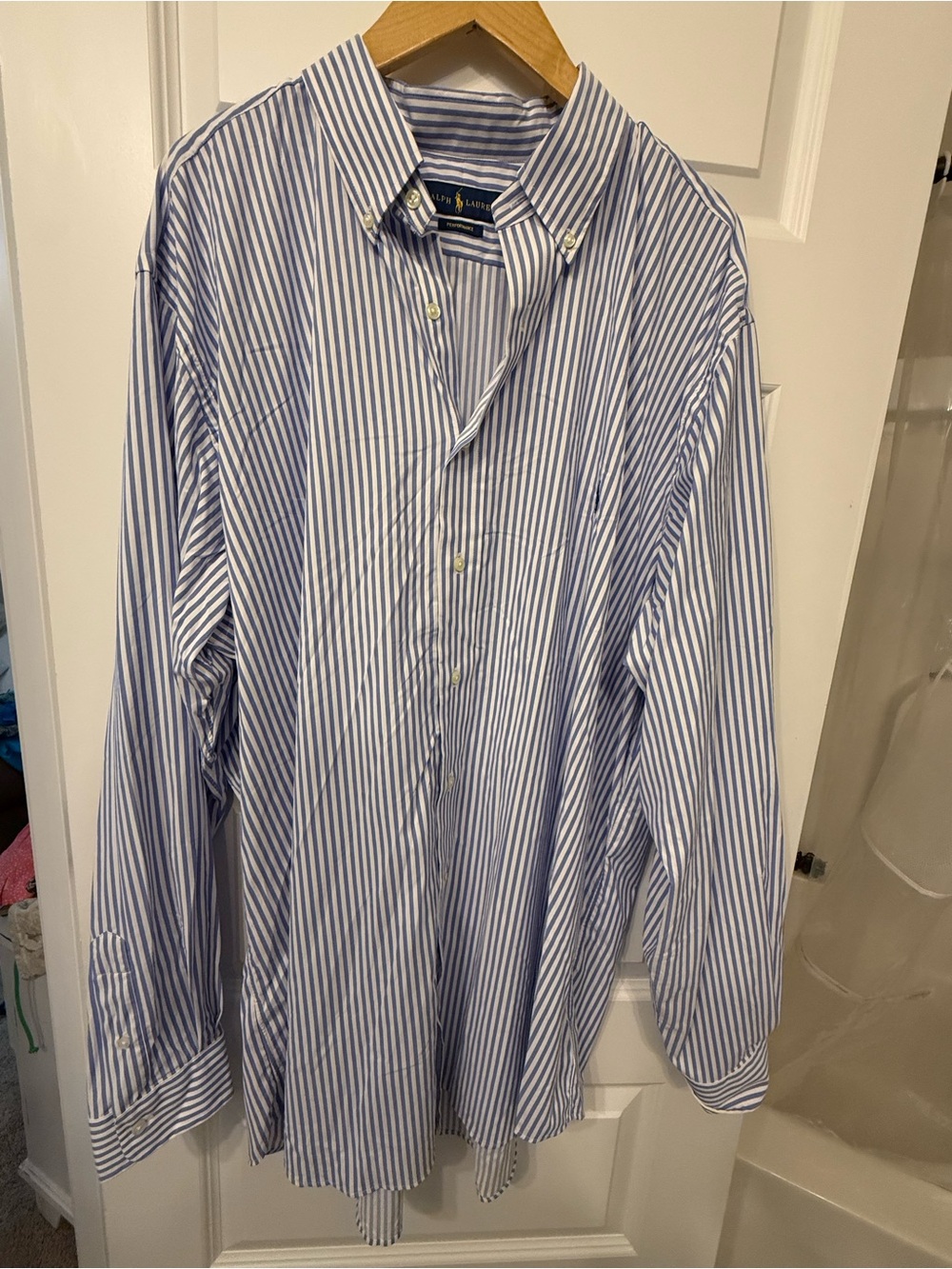 Polo Ralph Lauren Performance Shirt Mens 2XLT Tall Blue White Striped L/S Pony A